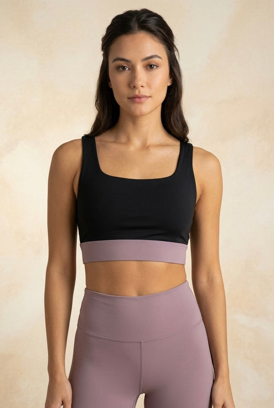 Black and Mauve Square Neck Sports Bra
