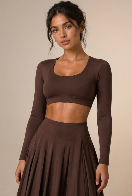 Rich Chocolate Brown Long Sleeve Scoop Bralette