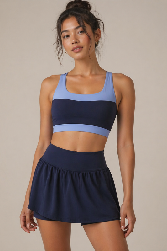 A Contrast Blues Sports Bra + Tennis Skirt